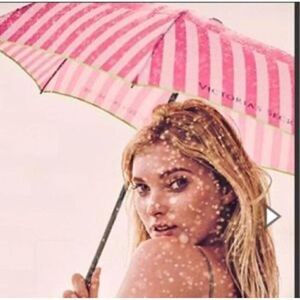 Victoria's secret VS signature stripe w/neon green trim & wristlet chain